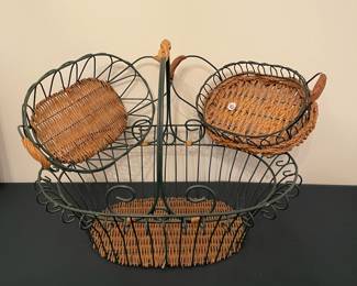 H70 - $20. Set of 3 Wicker & Metal Baskets. 