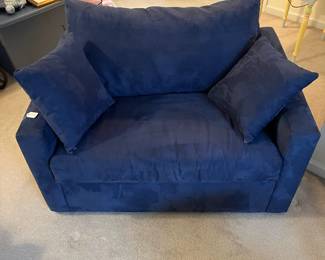 H73 - $500. Blue Microfiber Pull Out Twin Bed from "Overnight Sofa" in Hickory, NC.  Measures 49" x 35" x 26.5". Very clean!