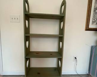 H55 - $40. Pine Shelves / Bookcase. Shabby Chic in Green. Measures 24" x 10.5" x 56.5" tall. 
