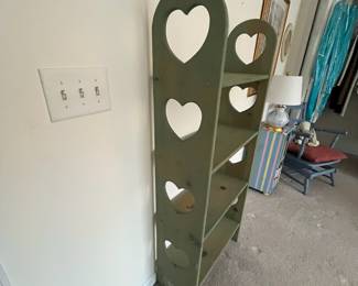 H55 - $40. Pine Shelves / Bookcase. Shabby Chic in Green. Measures 24" x 10.5" x 56.5" tall. 