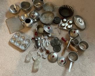 H88 - $25. Box of Vintage Toy Kitchen Items. 