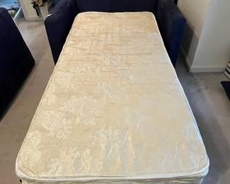 H73 - $500. Blue Microfiber Pull Out Twin Bed from "Overnight Sofa" in Hickory, NC.  Measures 49" x 35" x 26.5". Very clean!