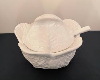 H69 - $30. White Cabbage Tureen with Ladle from Portugal. 