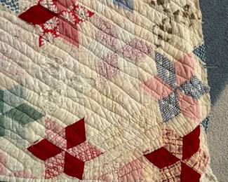H71 - $35. Antique *Cutter* Quilt - approximately twin size.  See photos of holes!