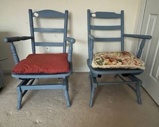 H58 - $35 Each. Small Wooden Rockers painted Blue. Very similar design. 