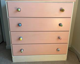 H60 - $75. Painted Wood Dresser for Childs Room. Measures 36" wide x 16" deep x 37.5" tall. All drawers slide easily with fun drawer pulls!