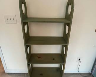 H55 - $40. Pine Shelves / Bookcase. Shabby Chic in Green. Measures 24" x 10.5" x 56.5" tall. 