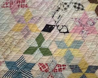 H71 - $35. Antique *Cutter* Quilt - approximately twin size.  See photos of holes!