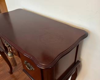 H42 - $50. Small Entry Table. (Has water damage on the top right from a plant - easy to cover with a runner!) Measures 31.5" x 16" deep x 31" tall. All 3 drawers slide. Very sturdy. 