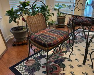 H3 - $175. Glass Top Table is 4' across x 30" tall. Includes 4 Iron framed chairs with cushioned seats. Glass has some minor scratches from use but nothing sharp and no big chips. 