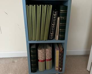 H57 - $20. Painted Shelves / Bookcase. Measures 12.75" x 11.5" deep x 26.5" tall.