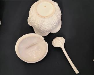 H69 - $30. White Cabbage Tureen with Ladle from Portugal. 