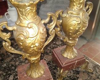 Marble base mantle vases clock garniture