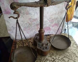Large antique apothecary scale w dragons and griffins