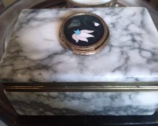 Antique pietra dura grand tour marble jewelry casket