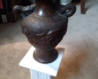 Marble collumn ans asain bronze vase
