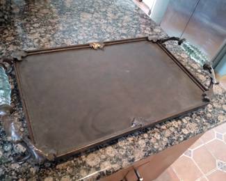 High end wrought iron figural glass handle tray