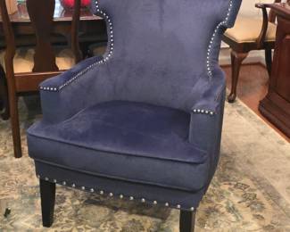 Navy Blue Velvet Wingback Accent Chair with Nailhead Trim by Madison Park