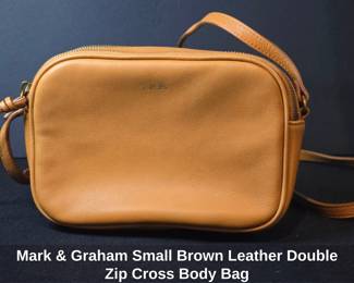 Mark Graham Small Brown Leather Double Zip Cross Body Bag