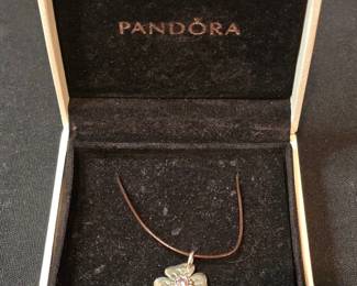 Pandora White Primrose Sterling Silver Charm with Pink Cubic Zirconia