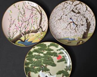 Franklin Porcelain Flower and Bird in Twelve Months Collection Plates by Naoka Nobata 