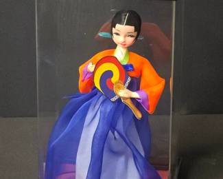 Vintage Korean Traditional Doll in Hanbok with Taegeuk Fan