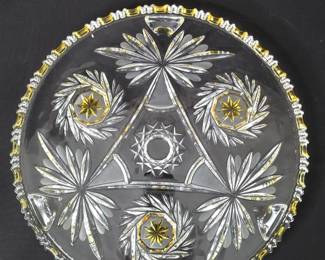 Walther Glas Komet Pattern Cut Glass Plate with Gold Overlay