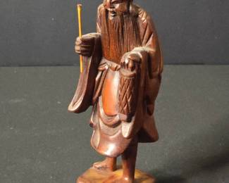 Antique Chinese Carved Wooden Figure of Shou Lao God of Longevity