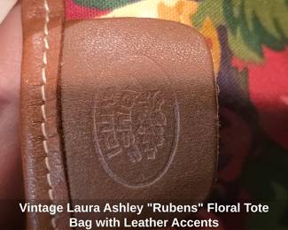 Vintage Laura Ashley Rubens Floral Tote Bag with Leather Accents