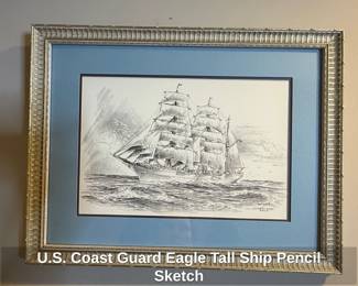 U.S. Coast Guard Eagle Tall Ship Pencil Sketch