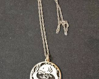 Vintage DF Sterling Silver Pisces Zodiac Pendant Necklace