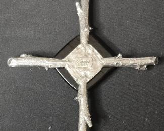 Marcie USA Fused Glass and Pewter Cross Pendant 