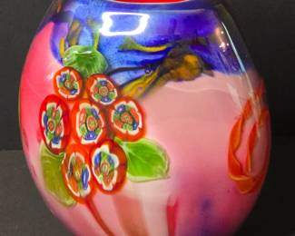 Charles Lotton Multi Flora Art Glass Vase