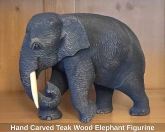 Hand Carved Teak Wood Elephant Figurine