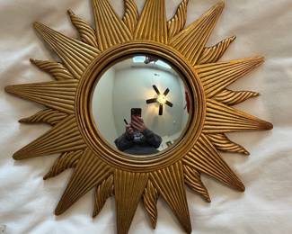 Vintage Sunburst Mirror with Convex Glass
