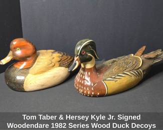 Tom Taber Hersey Kyle Jr. Signed Woodendare 1982 Series Wood Duck Decoys