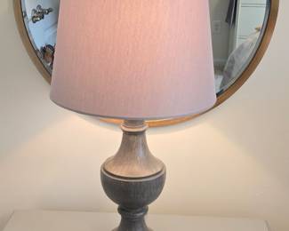 Gray Washed Turned Wood Table Lamp with Drum Shade
