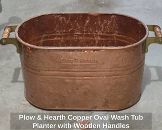 Plow Hearth Copper Oval Wash Tub Planter with Wooden Handles