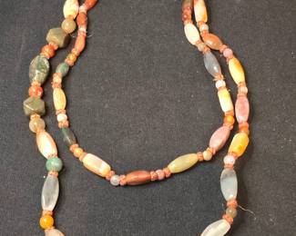 Vintage Beggar Bead Necklace with Agate and Mixed Gemstones