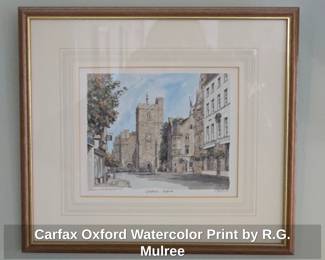 Carfax Oxford Watercolor Print by R.G. Mulree