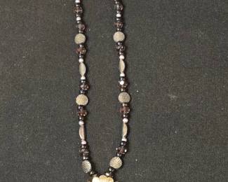 Vintage Floral Pendant Necklace with Faceted Beads