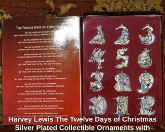 Harvey Lewis The Twelve Days of Christmas Silver Plated Collectible Ornaments with Swarovski Crystals