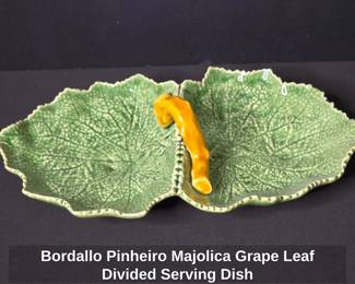 Bordallo Pinheiro Majolica Grape Leaf Divided Serving Dish