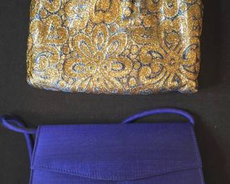 Vintage Brocade Evening Clutch and Royal Blue Silk Envelope Clutch Set