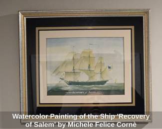 Watercolor Painting of the Ship Recovery of Salem by Michele Felice Corn