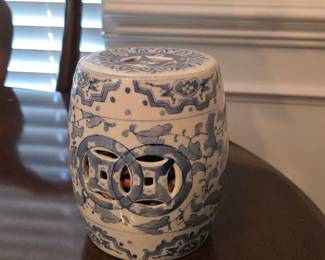 Blue and White Chinoiserie Ceramic Garden Stool