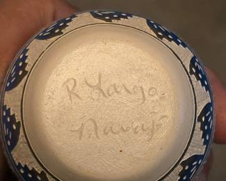 Hand Painted Navajo Etched Pottery Vase with Greek Key and Mountain Motifs 