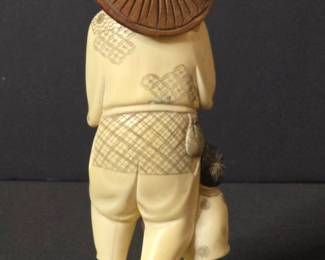 Japanese Ivory Okimono of a Farmer and Child, Signed Gyokuzan 