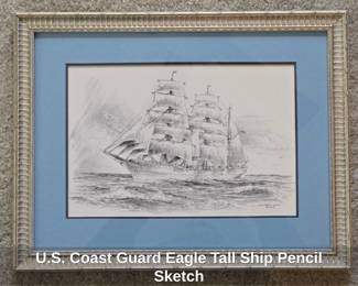 U.S. Coast Guard Eagle Tall Ship Pencil Sketch