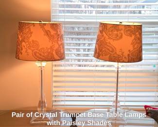 Pair of  Trumpet Base Table Lamps with Paisley Shades